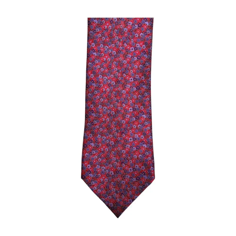 Ermenegildo Zegna Tie Mens Red Silk Floral Classic Luxury Made In Italy Y2K